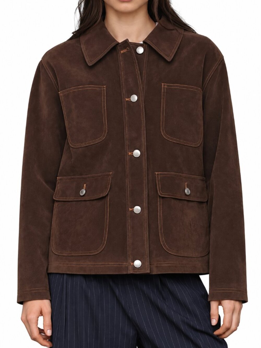 Avec Les Filles Espresso Brown Faux Suede Barn Chore Jacket M NWT